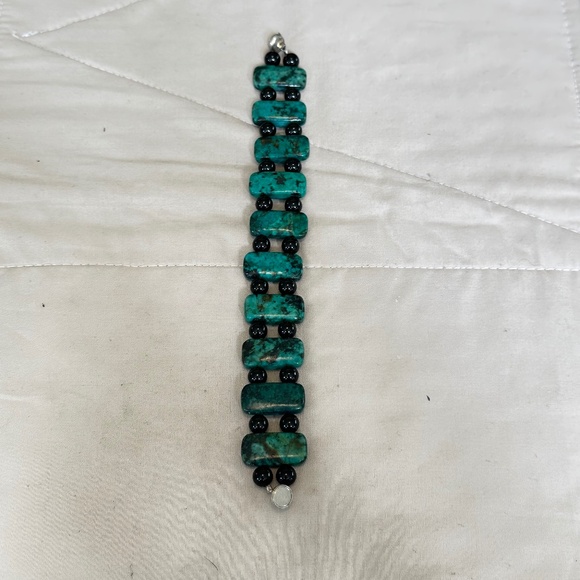 Chrysocolla & Black Onyx bracelet. Rectangles & spheres. Magnetic clasp - Picture 2 of 13